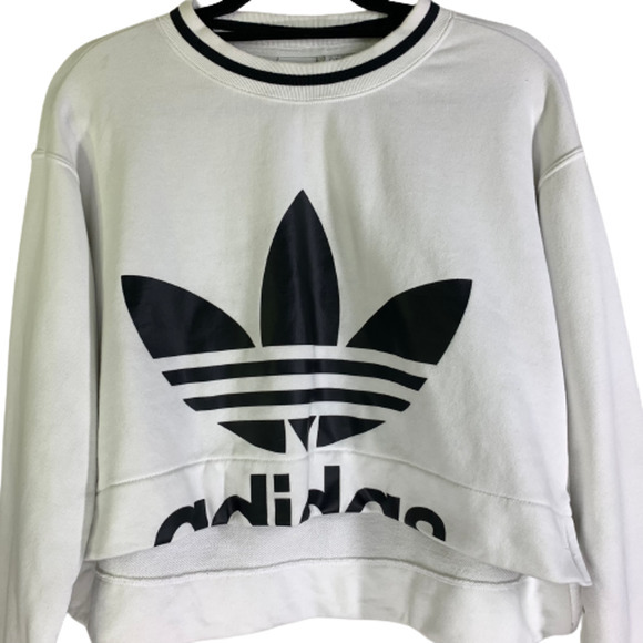 ADIDAS White & Black Bellista Cropped Sweatshirt - Picture 6 of 14